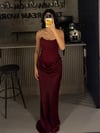 BORDO STRAPLEZ BALEN  MAXİ BOY ELBİSE 