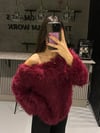 BORDO YUMOŞ DÜŞÜK OMUZ KAZAK 