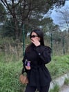 DİK YAKA DÜĞMELİ SİYAH KAŞE KABAN