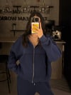 FC İNDİGO MAVİ TAM FERMUARLI KAPÜŞONLU 3 İPLİK SWEATSHIRT