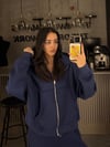 FC İNDİGO MAVİ TAM FERMUARLI KAPÜŞONLU 3 İPLİK SWEATSHIRT