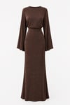 FC KAHVE SİMLİ TAM BOY ASTARLI BEL BAĞCIKLI ELBİSE