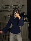 FC LACİVERT BEL BAĞLAMALI İSPANYOL KOL BLUZ