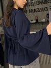 FC LACİVERT BEL BAĞLAMALI İSPANYOL KOL BLUZ