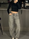 FULL TAŞLI DİZ YOĞUNLUKLU GRİ WIDE LEG JEAN