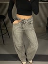 FULL TAŞLI DİZ YOĞUNLUKLU GRİ WIDE LEG JEAN