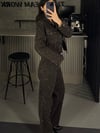 FULL TAŞLI KAHVE LEOPAR DESEN CEKET TAKIM