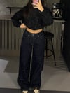 FULL TAŞLI LACİVERT WIDE LEG JEAN