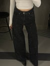 FULL TAŞLI SİYAH YÜKSEK BEL  WIDE LEG JEAN