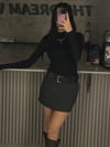 GRİ KEMERLİ ETEK GÖRÜNÜMLÜ ŞORT ETEK