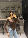 KAHVE ASİMETRİK UZUN KOLLU BODY