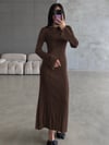 KAHVE BAĞLAMALI TRİKO ELBİSE 