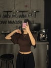 KAHVE BEL KORSELİ KISA KOL BLUZ
