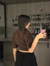 KAHVE BEL KORSELİ KISA KOL BLUZ