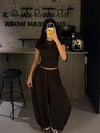 KAHVE BEL PAÇA LASTİKİ ŞALVAR PANTOLON