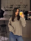 KAHVE ÇİZGİLİ MODAL TİŞÖRT