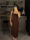 KAHVE KALIN ASKILI  ELBİSE 