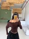 KAHVE KAYIK YAKA KORSELİ BLUZ