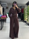 KAHVE MODAL KUMAŞ KEMERLİ TAKIM