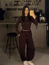 KAHVE PENYE BÜZGÜLÜ BLUZ PANTOLON TAKIM