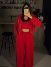 KIRMIZI 3 LÜ CROP FERMUARLI TAKIM