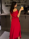 KIRMIZI MNG ASİMETRİK CREP ELBİSE