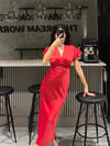 KIRMIZI SATEN MAXİ ELBİSE