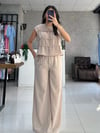 KREM BİYELİ KETEN PANTOLON  TAKIM