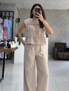 KREM BİYELİ KETEN PANTOLON  TAKIM