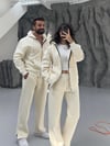 KREM KAPÜŞONLU FERMUARLI SWEAT EŞOFMAN TAKIM