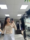KREM OTTOMAN KUMAŞ TAM FERMUAR PARMAK GEÇİRME BLUZ