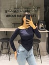 LACİVERT ASİMETRİK UZUN KOLLU BODY