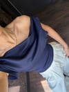 LACİVERT BEL KORSELİ KAYIK YAKA BLUZ