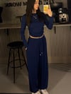 LACİVERT PENYE BÜZGÜLÜ BLUZ PANTOLON TAKIM