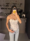 MAVİ ÇİÇEK DESEN  KORSE  BLUZ