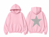 PEMBE ARKA YILDIZ KAPÜŞONLU SWEATSHİRT