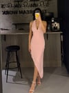 PEMBE ASİMETRİK BAĞLAMALI ELBİSE 