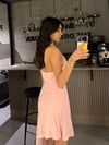 PEMBE ASİMETRİK BAĞLAMALI ELBİSE 