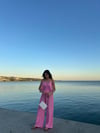 PEMBE ASKILI SALAŞ ÇİLEK KUMAŞ PANTOLON  TAKIM