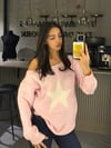 PEMBE DÜŞÜK OMUZ YILDIZ KAZAK