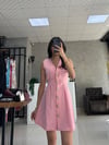 PEMBE GOLD DÜĞMELİ BEL DETAYLI ELBİSE