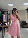 PEMBE GOLD DÜĞMELİ BEL DETAYLI ELBİSE