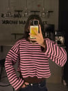 PEMBE KAHVE İNCE ÇİZGİLİ KAZAK