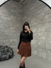 PİLELİ KAHVE KEMERLİ ETEK