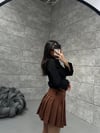 PİLELİ KAHVE KEMERLİ ETEK