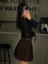 PİLELİ KOYU KAHVE KEMERLİ ŞORT ETEK