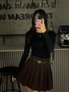 PİLELİ KOYU KAHVE KEMERLİ ŞORT ETEK
