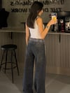 PİNTEREST TAŞLI  GRİ WIDE LEG JEAN