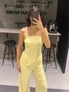 SARI STRAPLEZ KETEN ŞORT ASTARLI TAKIM
