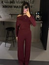 SELANİK BORDO KAYIK YAKA BLUZ PANTOLON  TAKIMI